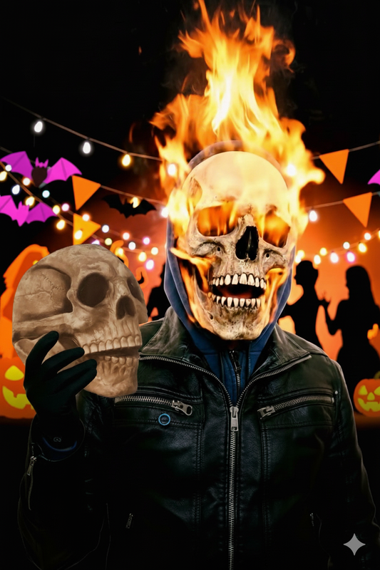 Máscara Ghost Rider con Mandíbula Móvil – ¡Transforma Halloween en tu obra maestra macabra!